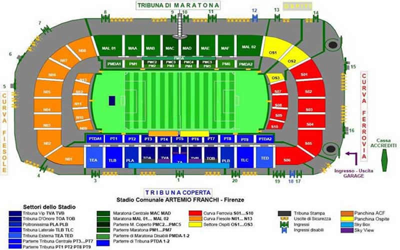 Stadio Artemio Franchi, Florence, Italy Seating Plan