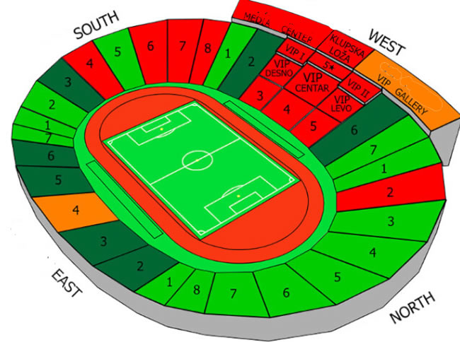 Rajko Mitic Stadium, Dedinje, Venac, Serbia (Republic of Serbia) Seating Plan