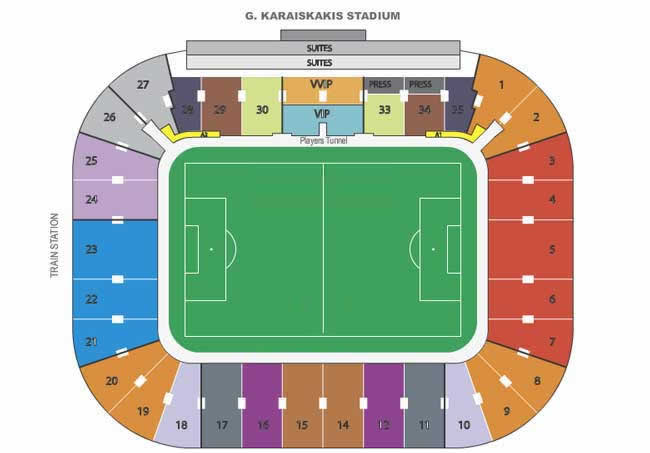 Georgios Karaiskakis Football Stadium, Piraeus, Attica, Greece Seating Plan