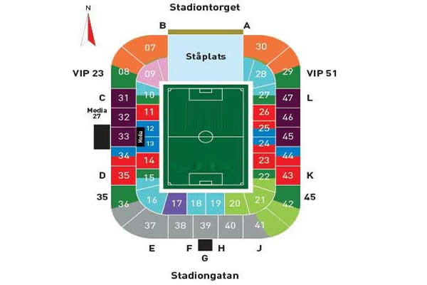 Malmö New Stadium, Malmo, Sweden Seating Plan
